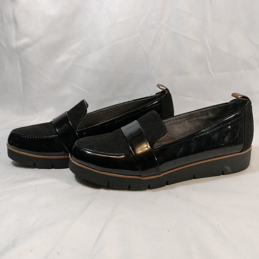 Dr. Scholls Black Patent & Microsuede Slip On Loafers